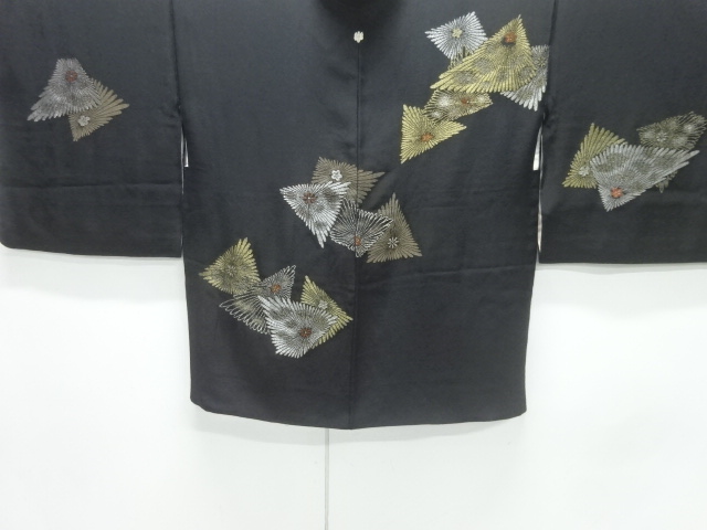 JAPANESE ANTIQUE HAORI / TAISHO ROMAN STYLE / SILK / URUSHI / WOVEN KIKU